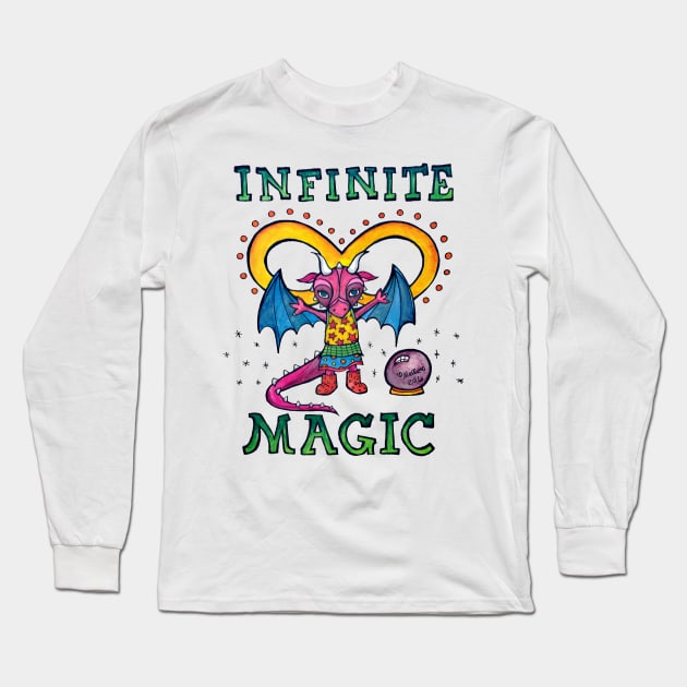 Infinite Magic - Cute Whimsical Dragon Watercolor Illustration Long Sleeve T-Shirt by mellierosetest